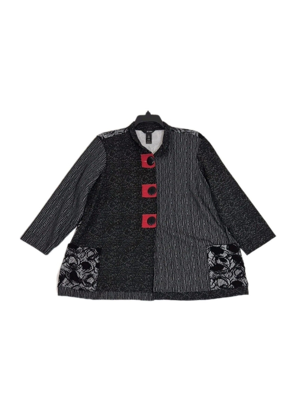 Ali Miles Women's Textured Knit  Jacket Size 1X Black Multipattern Buttons 46